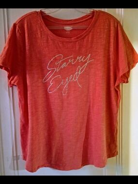 Old Navy Women's Coral 'Starry Eyed' Short Sleeve Tee 100% Cotton